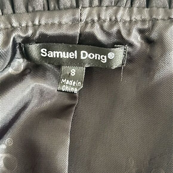 Samuel Dong Mini Dress Front Zipper Moldable Ruffled Belted Taffeta Black Size S - Picture 6 of 13